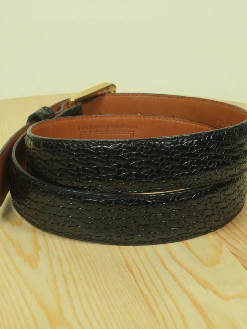 Vintage Cole Haan Interlaced Leather Belt Mens 36 FITS SMALL Black Made In USA